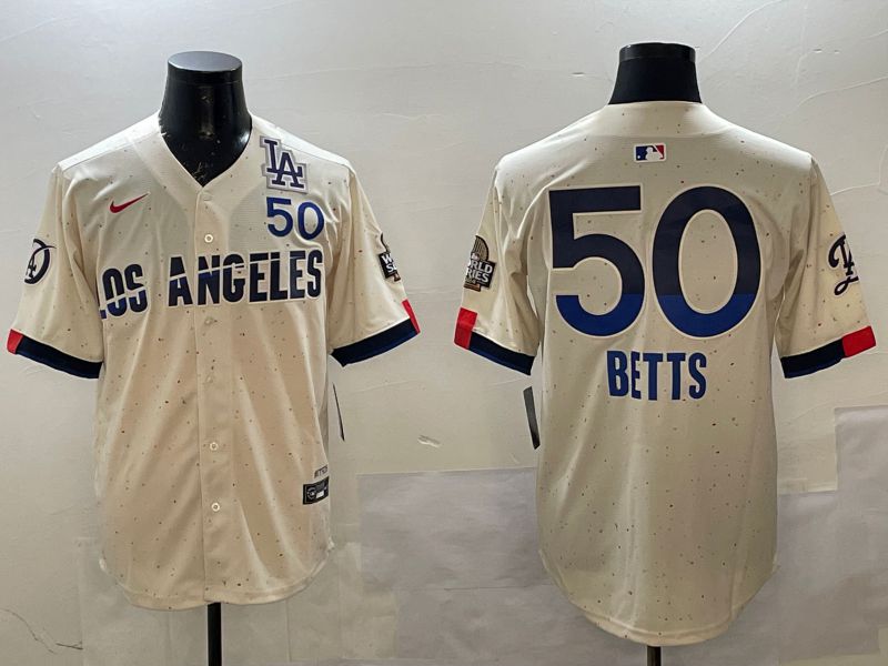 Men Los Angeles Dodgers 50 Betts Cream Fashion city 2025 Nike MLB Jersey style 3